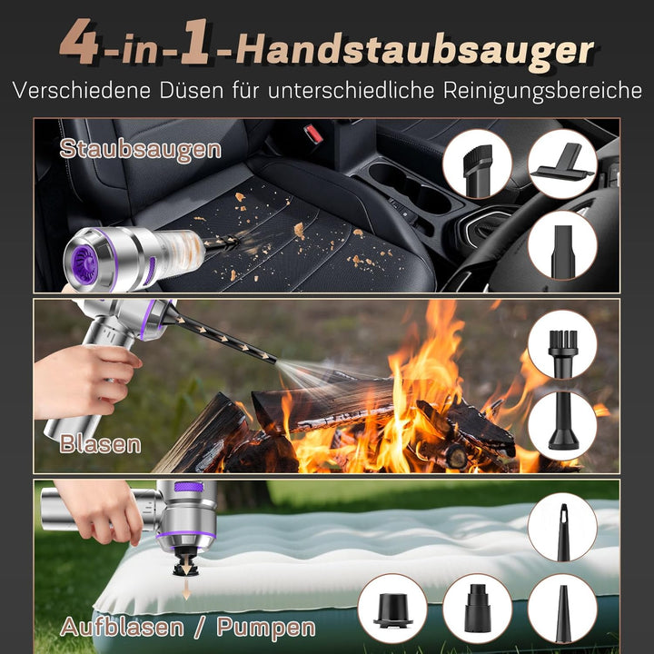 4-in-1 Handstaubsauger Akku,20000Pa Autostaubsauger mit Bürstenloser Motor,3-Gang 150000 U/min Hands