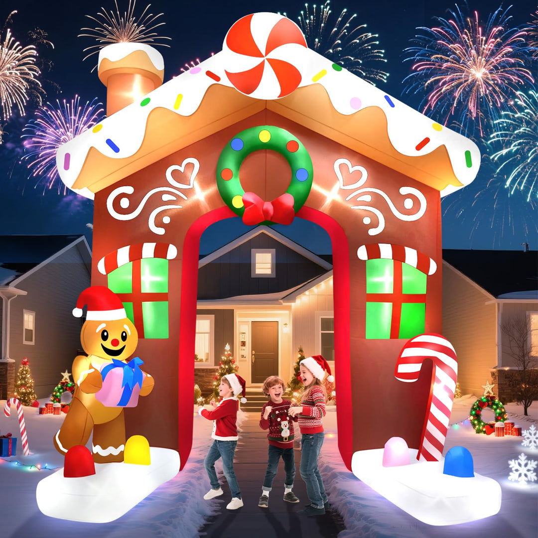 10 Fuss Aufblasbarer Weihnachtsbogen, Kalolary Aufblasbarer Weihnachtsbogen mit Lebkuchenmann und Ge