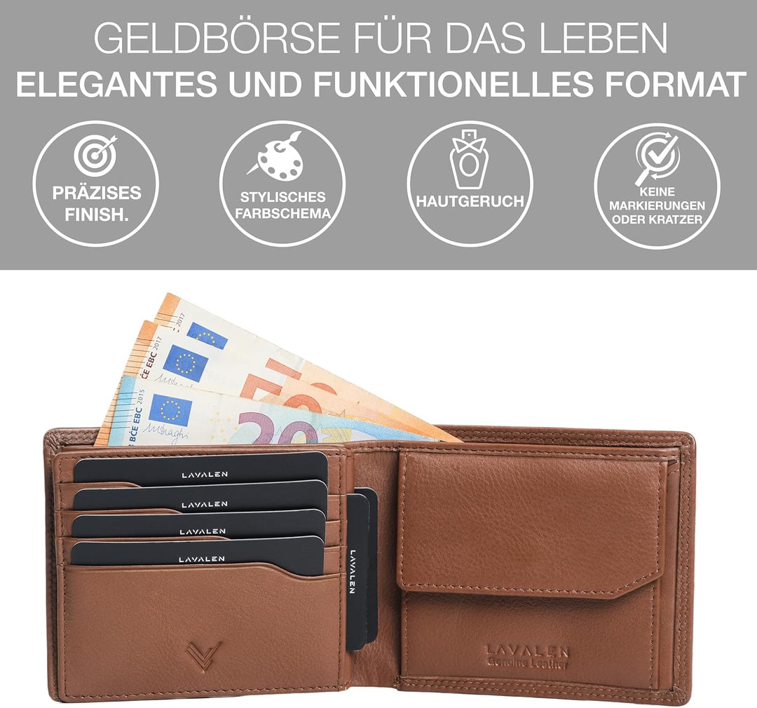 Geldbörse Herren aus Echtleder mit RFID-Schutz – Slim Portemonnaie mit Münzfach – Kompakter Kartenha