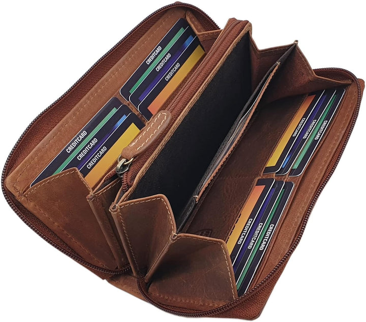 Grosse Vollrindleder Damen Geldbörse / Geldbeutel / Portemonnaie / Geldtasche / Portmonee rundherum
