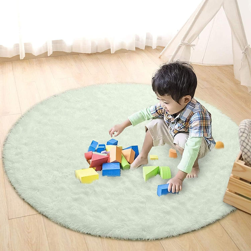 Tinyboy-hbq Runder Teppiche Hochflor Teppich wohnzimmerteppich Langflor Teppiche für Wohnzimmer flau
