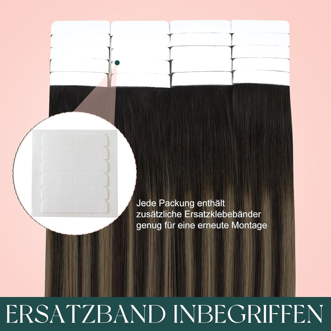 Easyouth Adhesive on Extension Haar Extensions Tape Echthaar 24 Zoll 50g Farbe Dunkelbraune Mischung