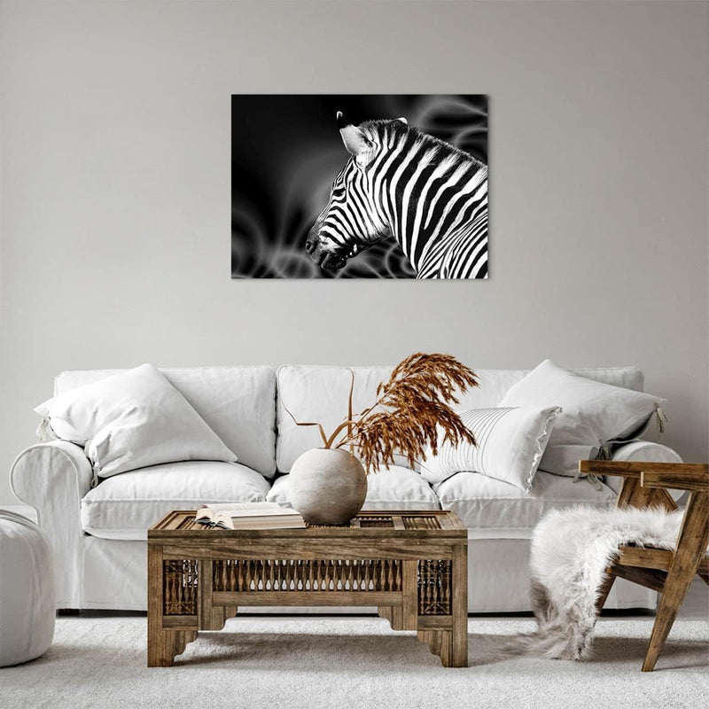 Bilder auf Leinwand Tier Zebra Streifen Leinwandbild mit Rahmen 70x50cm Wandbilder Dekoration Wohnzi