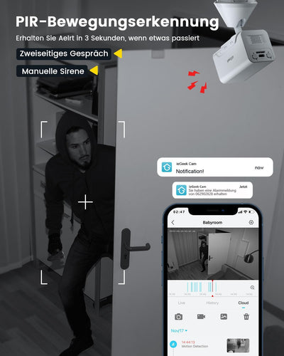ieGeek 1080P HD Überwachungskamera Innen Akku,Überwachungskamera Innen WLAN 2.4GHz, WLAN Ip Kamera m