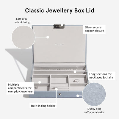 Stackers Dusky Blue Classic Medium Jewellery Box Set of 2, Dusky Blue
