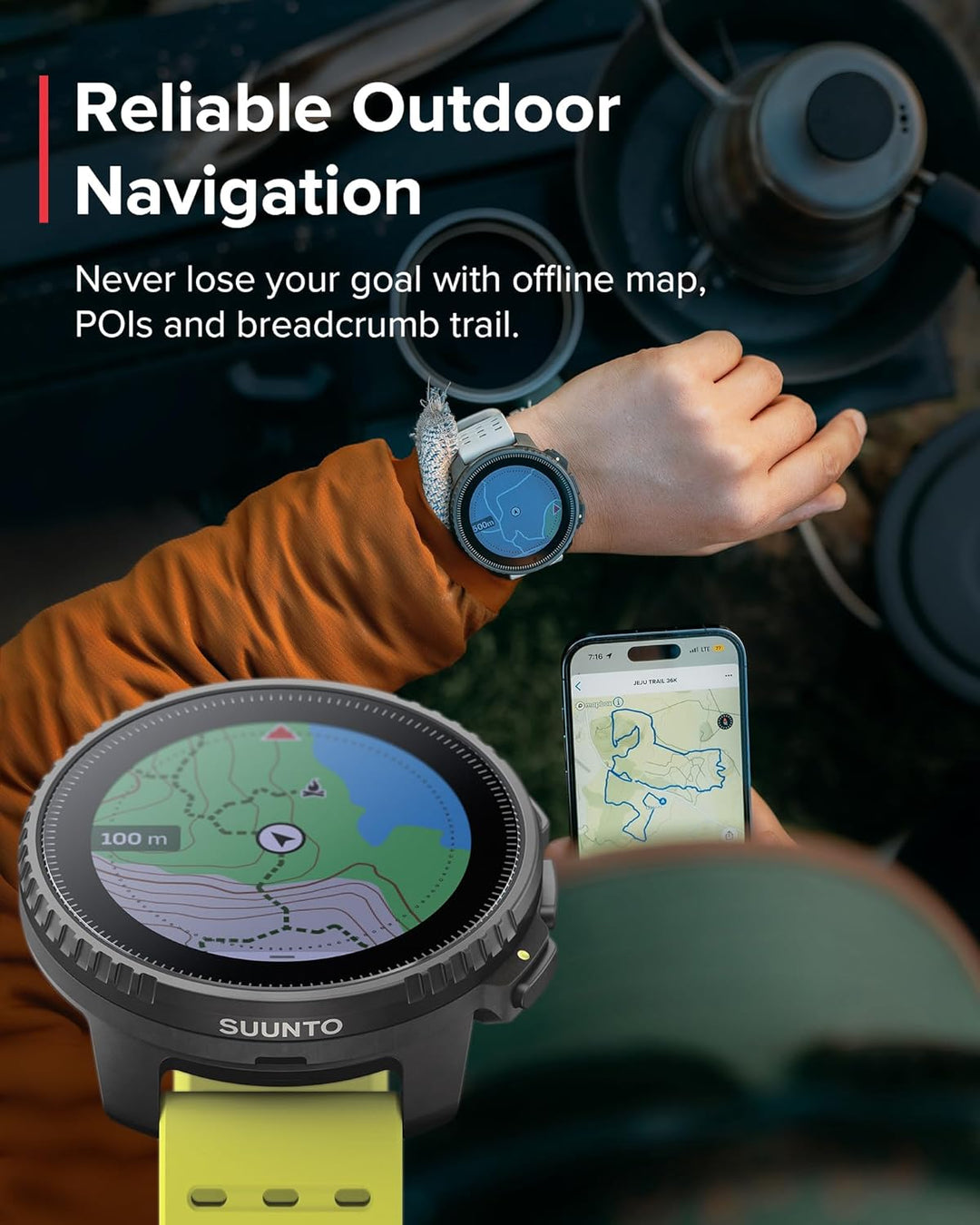 SUUNTO Vertikal: Abenteuer-GPS-Uhr, grosses Display, Offline-Karten, Solarladung Lime Black Edelstah