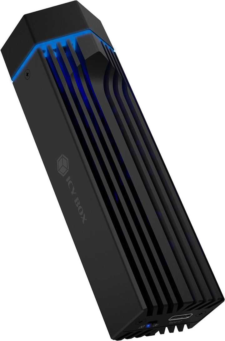 ICY Box M.2 NVMe Gehäuse mit Lüfter, RGB Beleuchtung, USB 3.1 Gen2 (10 Gbit/s), für M.2 SSD, Alumini