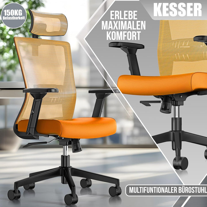 KESSER® Bürostuhl Ergonomisch mit verstellbaren Armlehnen | Drehstuhl mit Lendenwirbelstütze Rückens