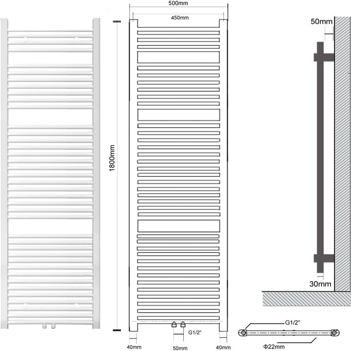 Badheizkörper 500x1800mm Weiss mittelanschluss Badheizkörper handtuchhalter Heizkörper Handtuchwärme
