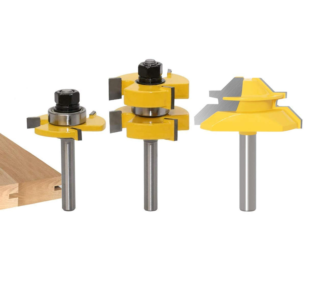 Oberfräser Set, 45 Grad Lock Mitre Router Bit Nutfräser + 8 mm Schaft Zungenschaft und Nutfräse Set