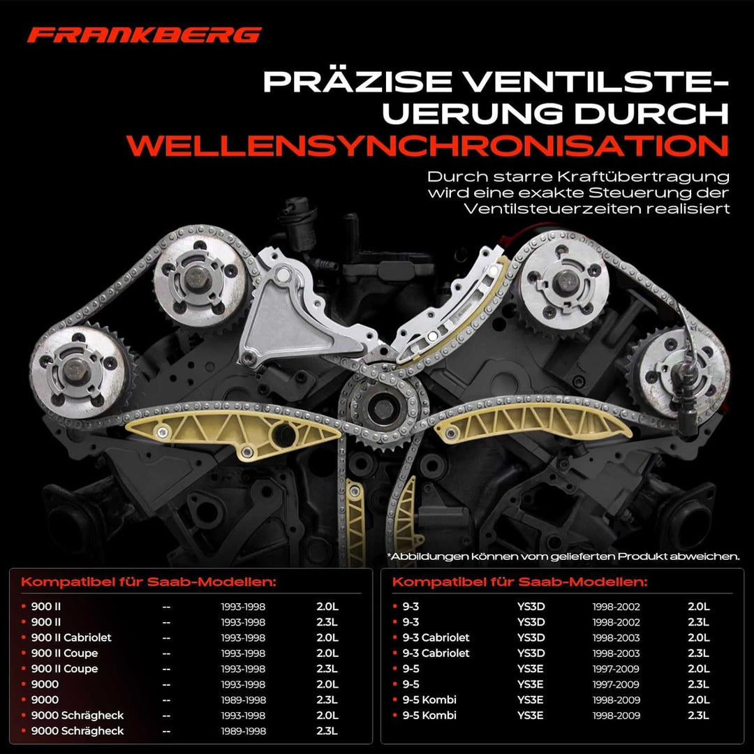 Frankberg Steuerkettensatz Kompatibel mit 9-3 YS3D 9-5 YS3E 900 II 90000 2.0L 2.3L 1989-2009 TC1036F