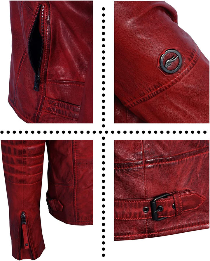 Blueorn Heeda Damen Lederjacke Übergangsjacke aus feinstem Lammnappa Leder - Modernen Bikerjacke Ech