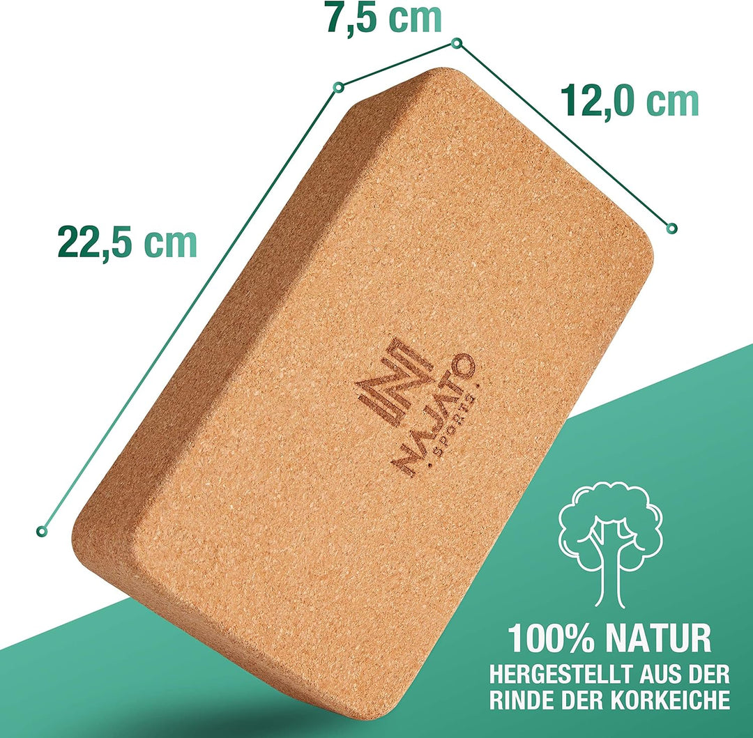 NAJATO Sports Yoga Block Kork 2er Set – Wahlweise mit Yogagurt – Yogablock inkl. E-Book (PDF Datei)