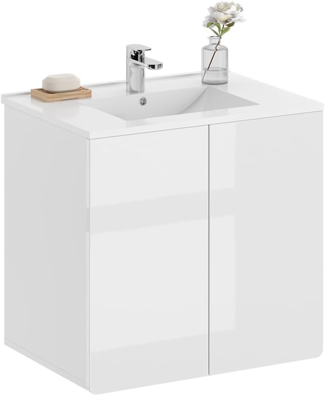 Vicco Waschbeckenunterschrank Izan, Weiss Hochglanz, 57 x 57.8 cm Badmöbel Set Izan 1, Badmöbel Set