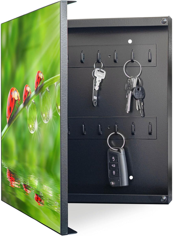 banjado® Grosser Schlüsselkasten Glas/Schlüsselbox 30cm x 30cm mit 50 Haken - Motiv Für Jeden Einen/
