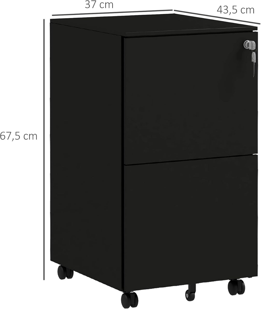 Vinsetto Rollcontainer Aktenschrank mit 2 Schubladen, Abschliessbarer Büroschrank mit Rollen, Büroco