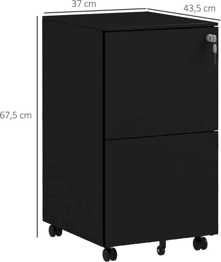 Vinsetto Rollcontainer Aktenschrank mit 2 Schubladen, Abschliessbarer Büroschrank mit Rollen, Büroco