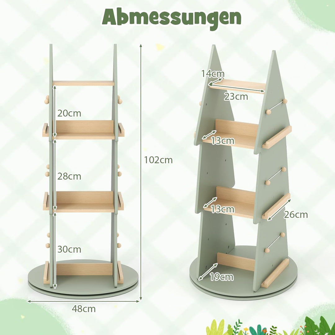 COSTWAY Kinderbücherregal 360° drehbar, Kinder Bücherkarussell 4 Ebenen in Baumform, Ø48 x 102 cm fr
