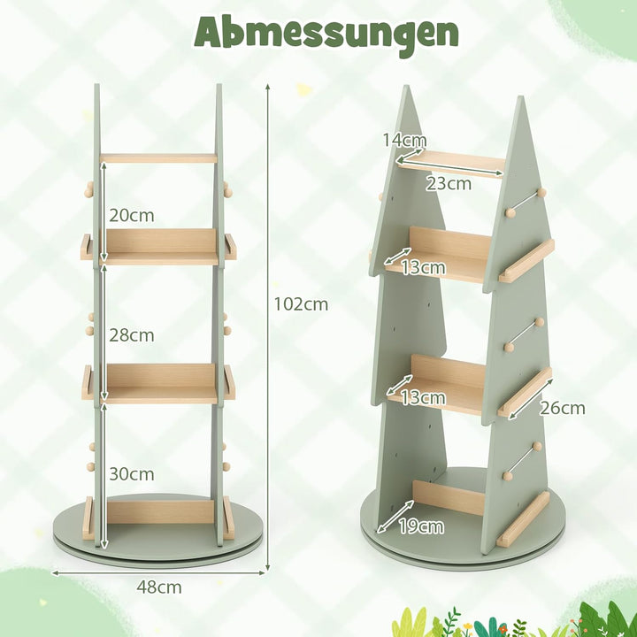 COSTWAY Kinderbücherregal 360° drehbar, Kinder Bücherkarussell 4 Ebenen in Baumform, Ø48 x 102 cm fr