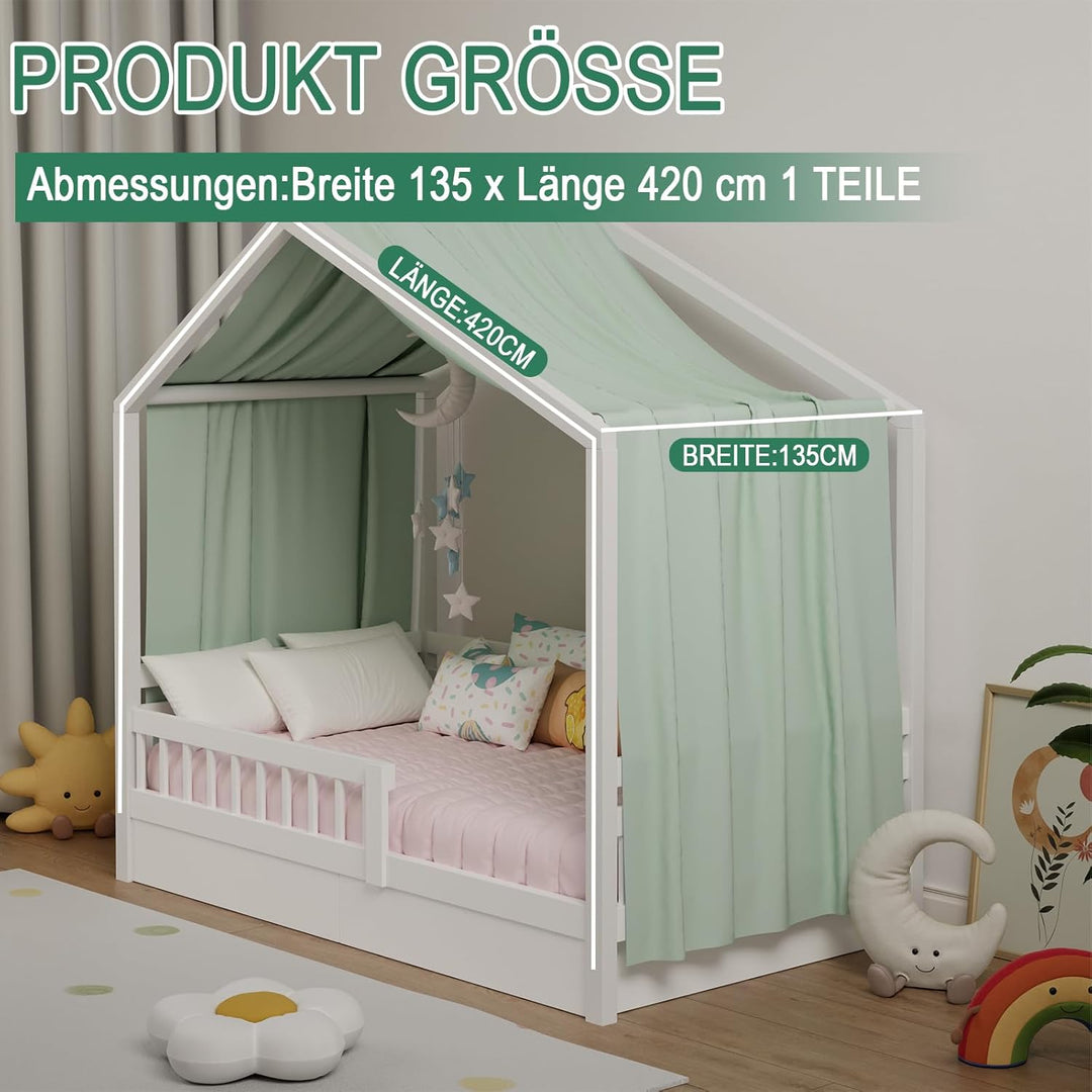 Hausbett Himmel, Betthimmel Hausbett aus Baumwolle Musselin, Stoffhimmel für Hausbett Mädchen Jungen