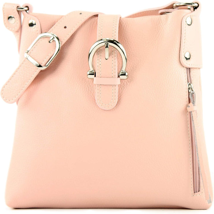 modamoda de -T04 - ital Umhängetasche Schultertasche aus Leder, Farbe:Rosa