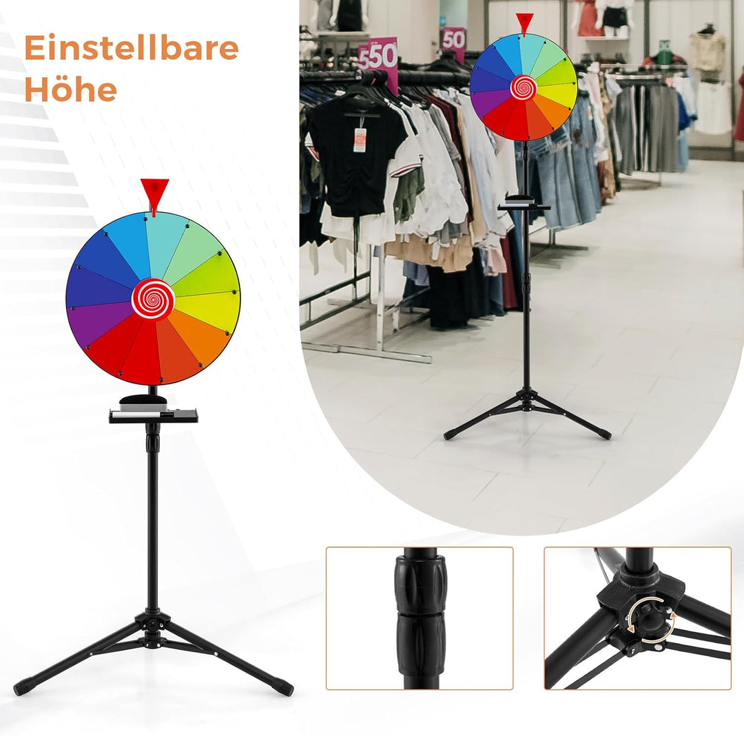 GOPLUS 40 cm Glücksrad, höhenverstellbarer Glücksrad-Dreher mit Falt-Stativ, Trockenlöschmarker & Ra