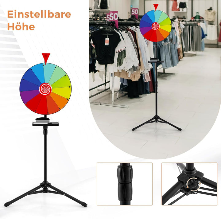 GOPLUS 40 cm Glücksrad, höhenverstellbarer Glücksrad-Dreher mit Falt-Stativ, Trockenlöschmarker & Ra