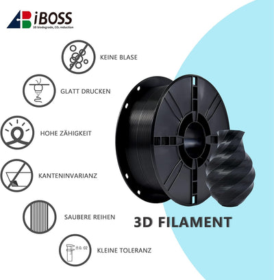iBOSS PLA Plus (PLA+) 3D-Drucker Filament 1,75mm, Massgenauigkeit +/- 0,02 mm 1 kg Spule (2,2 LBS),
