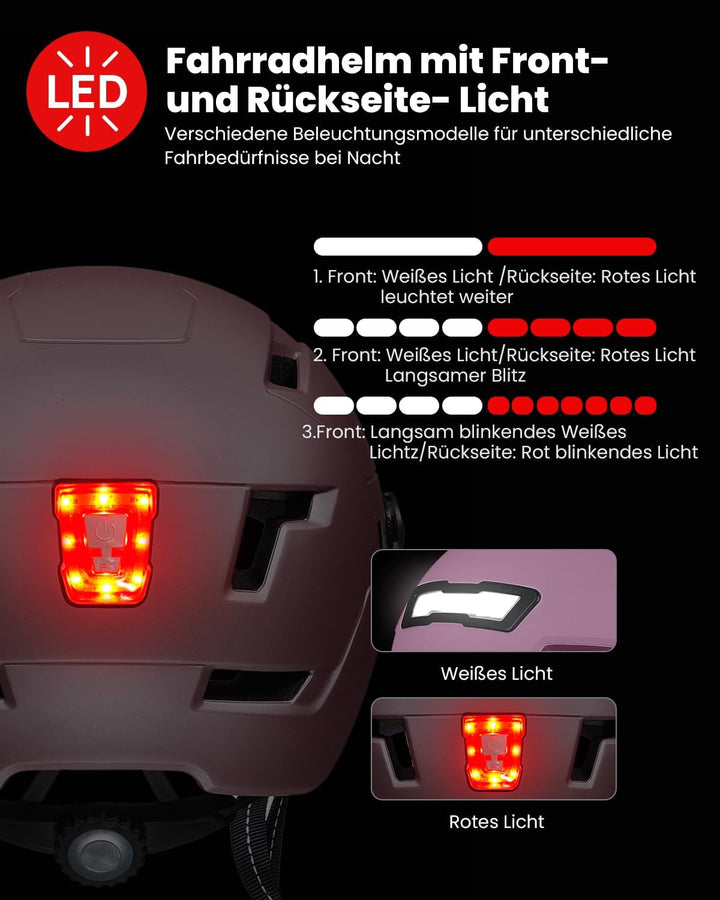 ILM Fahrradhelm für Erwachsene mit USB-wiederaufladbarer LED-Vorder- und Rücklicht, Mountain- und St