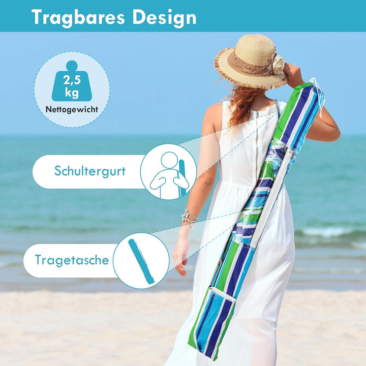 GOPLUS Strandschirm, Sonnenschirm um 30° knickbar, Gartenschirm UV 50+, Tischschirm mit Bodenhülse,