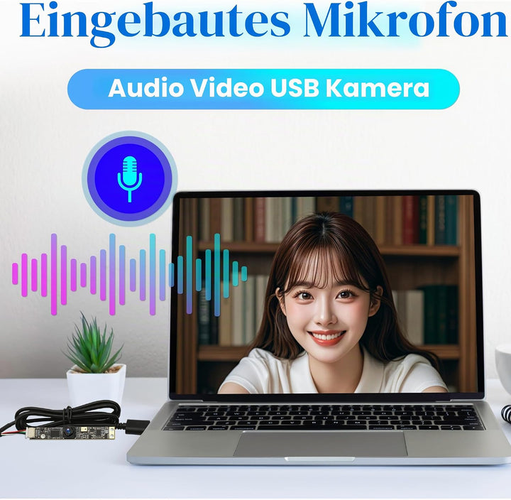 Mermaid 8MP USB-Kameramodul mit Mikrofon, 105 Grad Weitwinkel, Fester Fokus, kleine Lightburn 3D-Dru