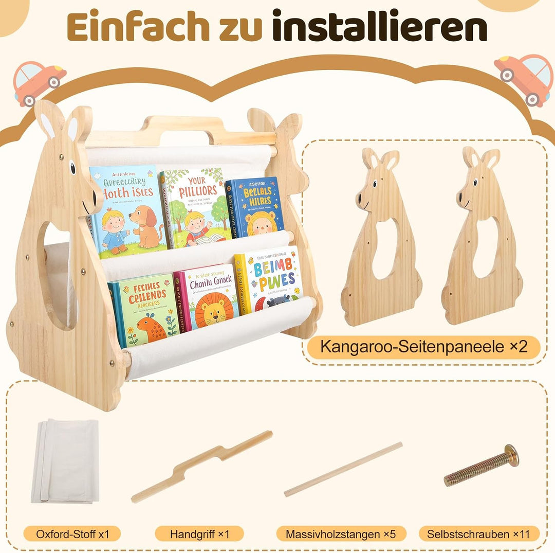 Bücherregal Kinder, Montessori Regal mit Doppelter Seite Holzregal Bücherkiste Tragbar mit Griff Off