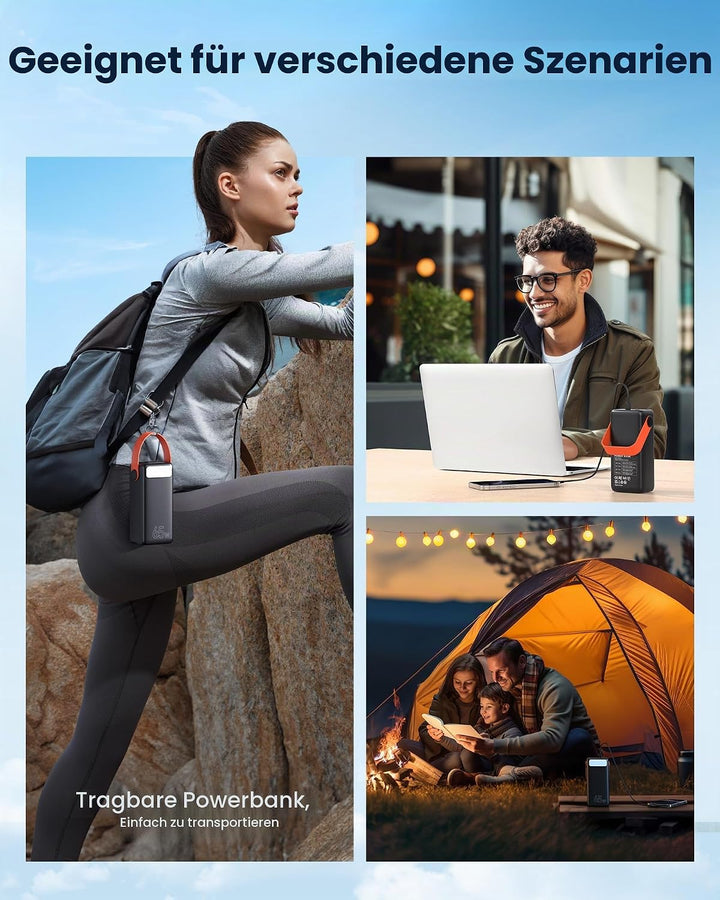 65W Power Bank 60000mAh Grosse Kapazität, USB C Schnell Aufladende Powerbank 3 Ausgänge, Tragbares E