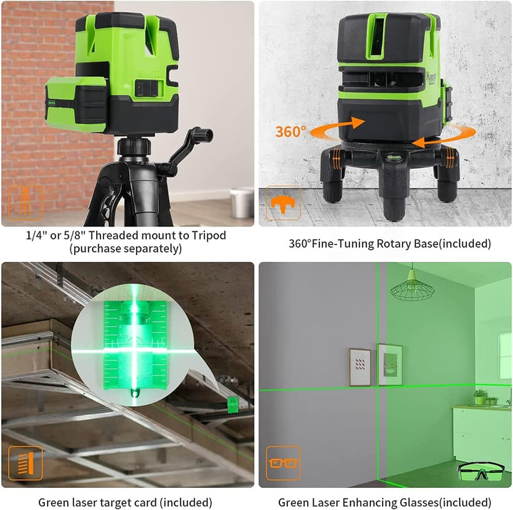 Huepar Multi-Linien Kreuzlinienlaser - vier vertikale Kreuzlinien und ein horizontale Kreuzlinie mit