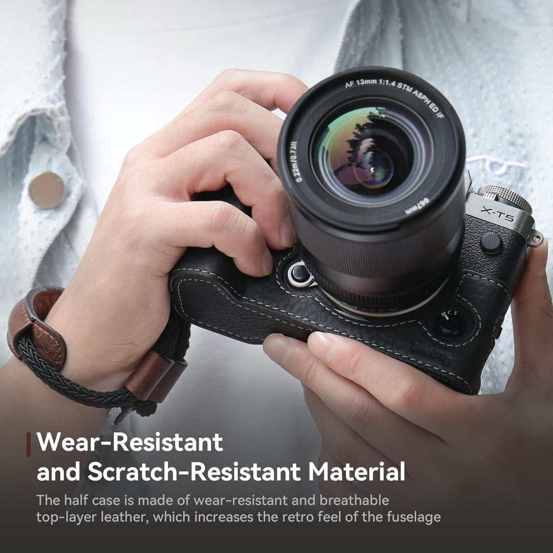 SMALLRIG X-T5 Half Case mit Handschlaufe und Auslöser, Kameratasche aus braunem Leder im Retro-Stil