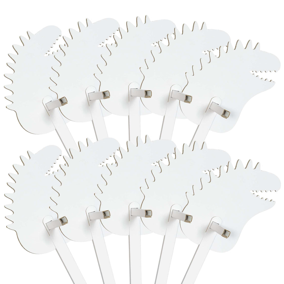 Steckenpferde 10er Set aus Pappe 115 x 40 x 25 cm Hobbyhorse - Dino Stegosaurus weiss zum Bemalen un
