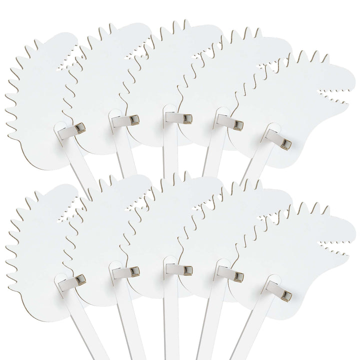Steckenpferde 10er Set aus Pappe 115 x 40 x 25 cm Hobbyhorse - Dino Stegosaurus weiss zum Bemalen un