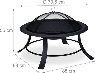 Relaxdays Feuerschale mit Funkenschutz, Garten & Terrasse, mit Schürhaken, Outdoor Feuerstelle, D: 7