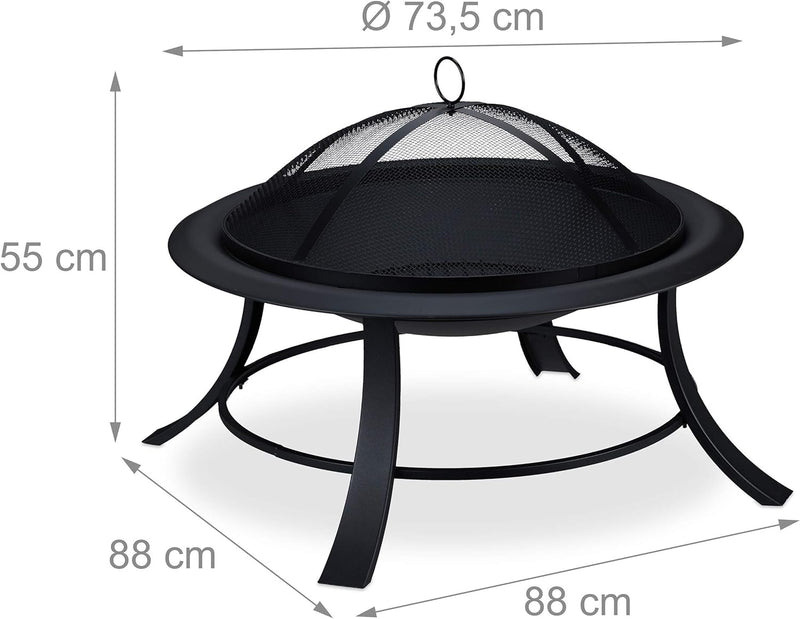 Relaxdays Feuerschale mit Funkenschutz, Garten & Terrasse, mit Schürhaken, Outdoor Feuerstelle, D: 7