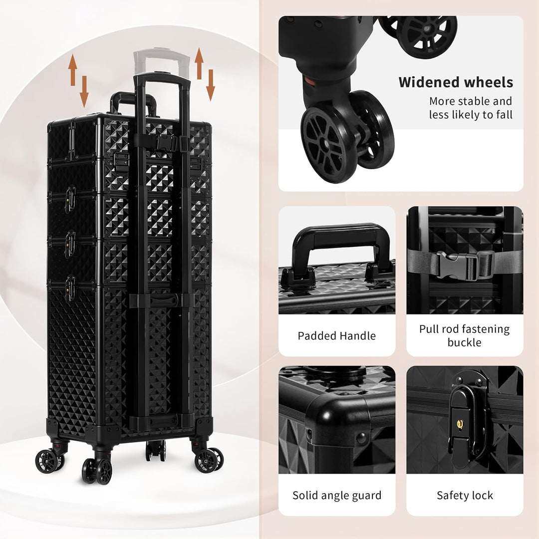 Arous 4-in-1 Professioneller Make-up-Zugkoffer, multifunktionaler Kosmetikwagen mit 360° drehbaren R