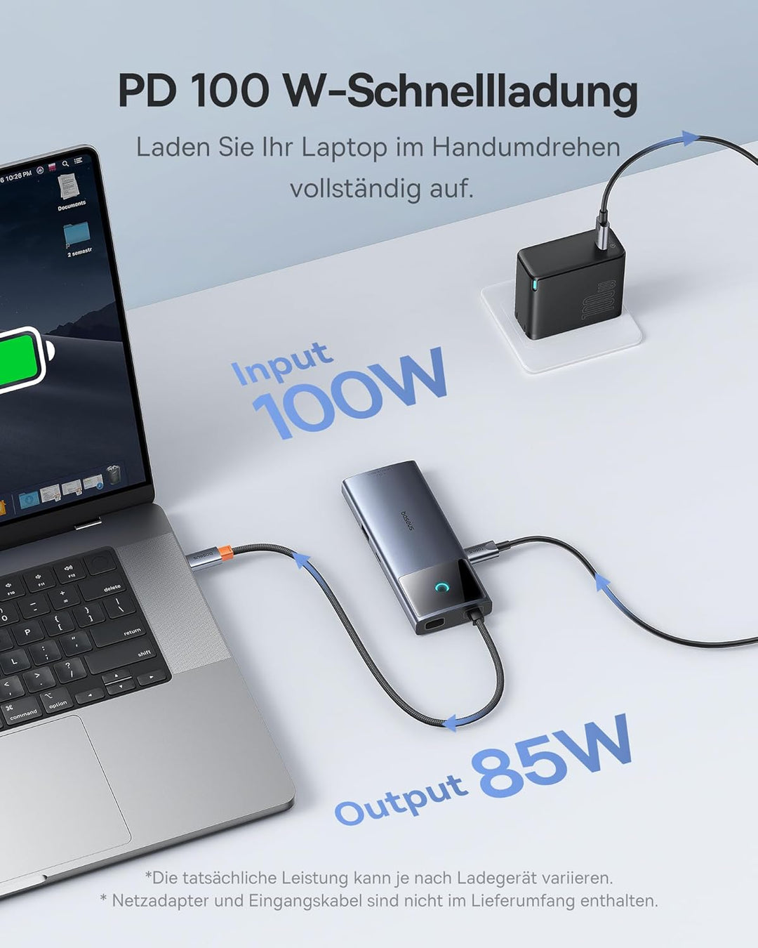 Baseus USB C Hub 10Gbps USB 3.2 Adapter mit LAN Ethernet, 4K@60Hz HDMI, 2 USB-A, USB-C, 100W PD, 6 i