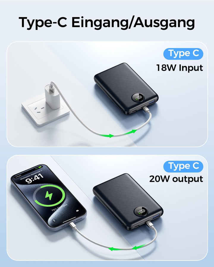 Power Bank, 22.5W Mini PowerBank 20000mAh(USB-C Input & Output), PD 3.0 QC 3.0 Externe Handyakkus mi