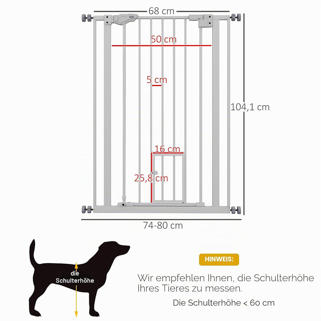 PawHut Tierschutzgitter 104H cm mit Tür automatischer Türverschluss Doppelverriegelungssystem ohne B