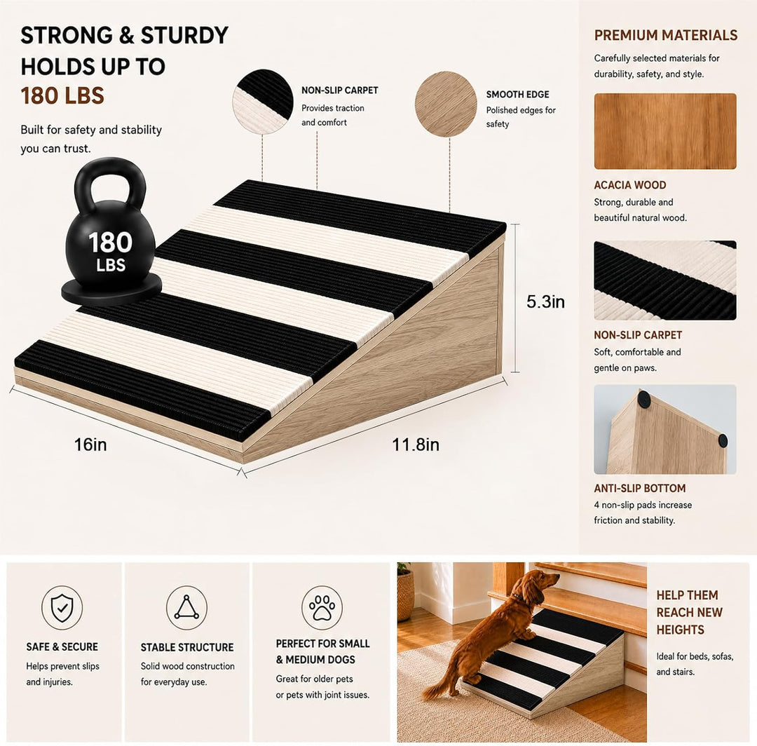 2 Pack Dog Ramp for Small Dogs, Solid Acacia Wood Pet Ramp with Non-Slip Carpet, 180 lbs Capacity, G