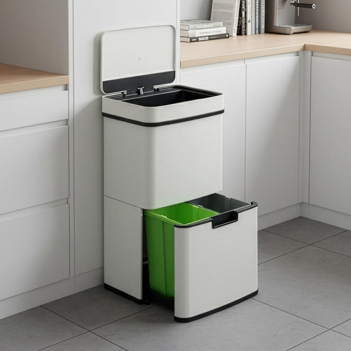 [en.casa] Sensor Mülleimer Venna Küche Mülltrennsystem 3 Fächer 62 L Abfalleimer Edelstahl mit Decke