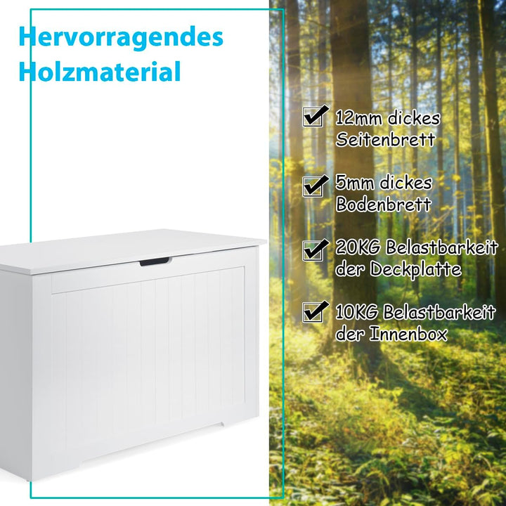 COSTWAY 2 in 1 Kinder Spielzeugtruhe 113L, aufklappbare Spielzeugkiste aus Holz mit Deckel &amp; Seiteng