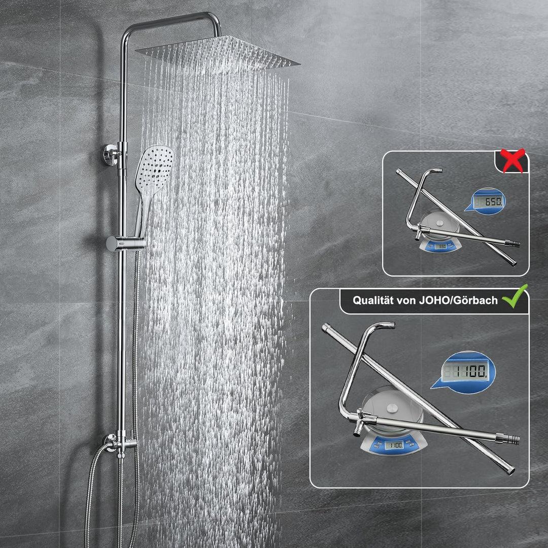 JOHO Duschset ohne Armatur, chrom, Edelstahl Duschsystem, Regendusche set, Überkopfbrause set, Dusch