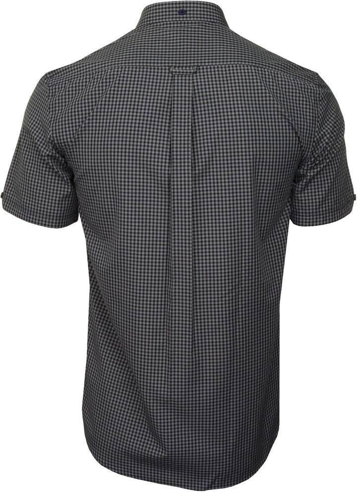 Xact Herren Kurzarmhemd mit Gingham-Karo, Button-Down-Kragen, Normale Passform S Grey/ Navy, S Grau