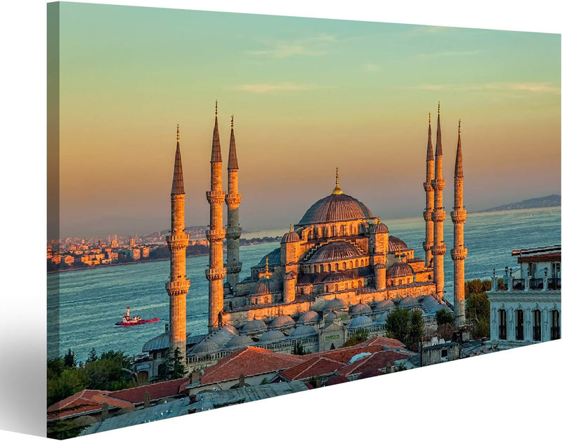 Bild auf Leinwand Blaue Moschee In Glorius Sonnenuntergang Istanbul Sultanahmet Park Die Grösste Mos