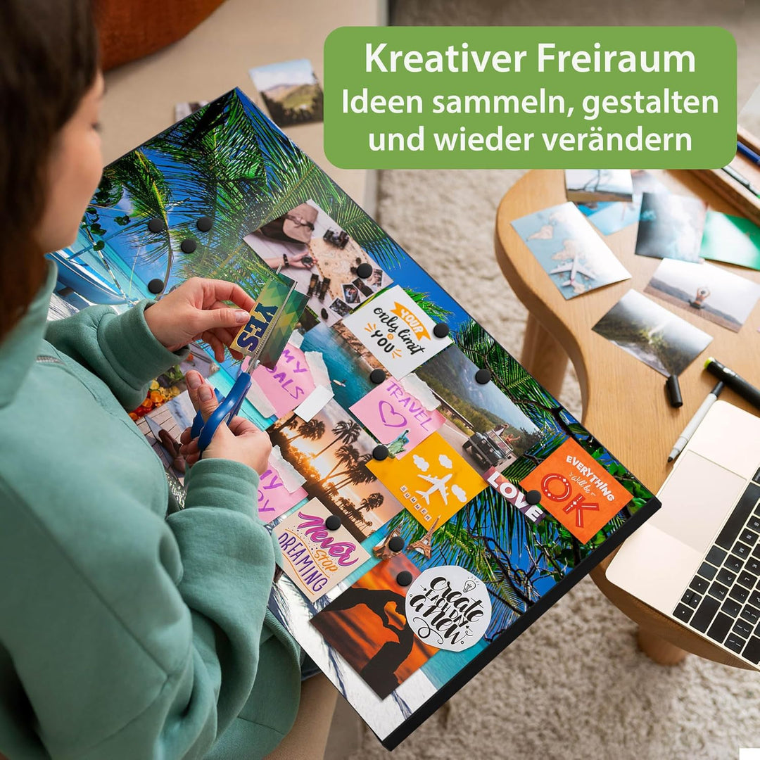 banjado Magnettafel schwarz 78 x 37cm / Magnetwand Metall/Magnetpinnwand als Memoboard/Pinnwand Magn